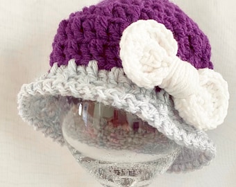 Cloche Girls Crochet Hat PATTERN, Brim Crochet Hat Pattern, 10 Sizes Newborn - Adult, Womens Brim Hat Pattern With Bow, Instant Download, 13