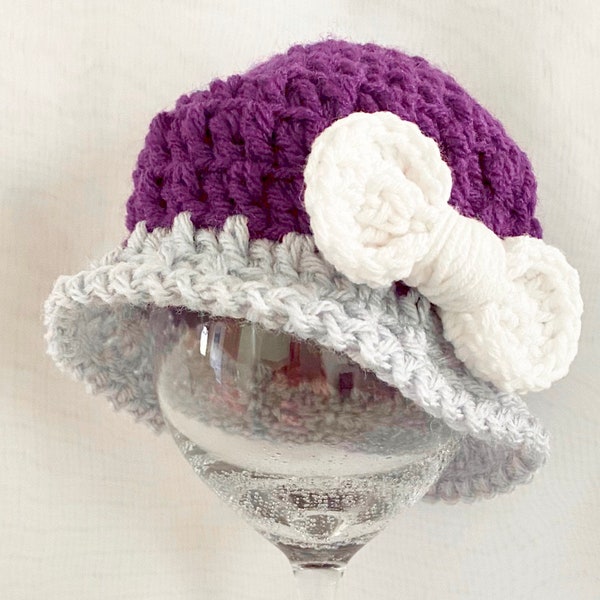 Cloche Girls Crochet Hat PATTERN, Brim Crochet Hat Pattern, 10 Sizes Newborn - Adult, Womens Brim Hat Pattern With Bow, Instant Download, 13