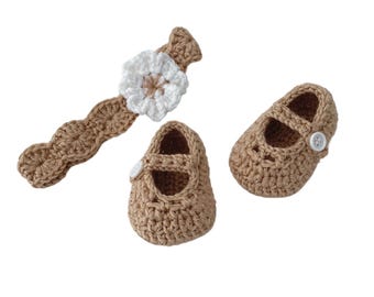 Crochet Baby Booties Pattern: Mary Jane Shoes & Flower Headband (PDF Pattern)