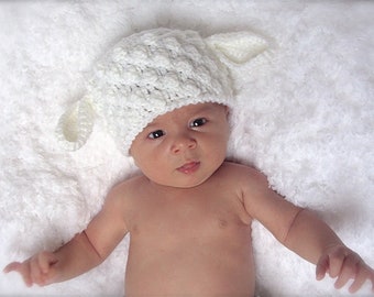 Baby Lamb Crochet Hat Pattern, Newborn Photo Prop Hat, Baby Little Lamb Hat, Toddler Hat Crochet Pattern, Textured Baby Hat Pattern, 18