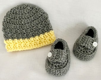 Baby Hat and Shoe Set Crochet PATTERN, Easy to follow Crochet Pattern, Baby Hat, 5 Sizes,  Newborn - 36 Months, Crochet Baby Shoe Loafer, 15