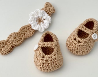 Crochet Baby Booties PATTERN, Crochet Headband Pattern, Girl Booties, Baby Hair Accessory, Crochet Baby Shoes PATTERN, Baby Girl Shoes, 7