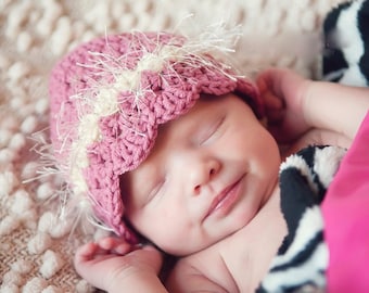 Baby Girl Fur Hat, Crochet Hat PATTERN, Baby Girl Photo Prop, Easy Crochet Hat Pattern Includes 5 Sizes, Newborn - 12/24 Months, 43