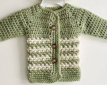 Baby Cardigan Sweater, Crochet Sweater PATTERN, Easy to Follow Crochet Pattern, Stripe Baby Sweater Contains 6 sizes, Newborn -24 Months, 27