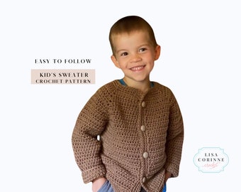 Kids Cardigan Sweater PATTERN, Crochet Cardigan PATTERNS, Girls and Boys Crochet Sweater Pattern, Sizes 2 - 12 Sweater Pattern Tutorial, 34