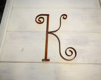 Metal Initial K, Capitol Letter K, Custom Scrolled Metal. Wall Art. Great for wall or wreath.