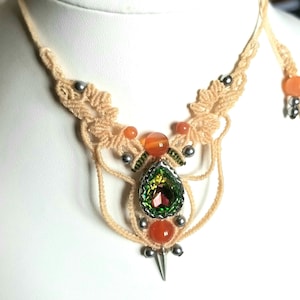 Makramee-Halskette leuchtender Kristall, Karneole Boho Hippie Fee Elfenschmuck für sie, Geschenk für Frauen, Geschenk für sie Originalgeschenk