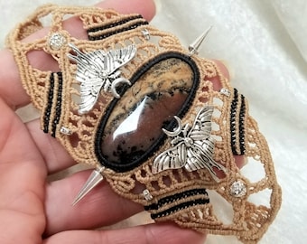 Macramé bracelet Dendritic Agate Ying/Yang-Elven Celtic boho chic jewel for her, women's gift, gift for her original gift