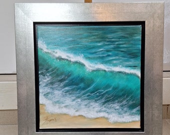 Marine peinture murale acrylique vagues océan plage 30x30 cm, cadeau maison bureau chambre cadeau a offrir océan pièce unique