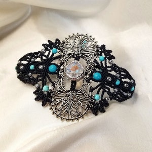 Makramee-Armband, heller und türkiser Kristall, Boho-Hippie-Fee, Elfen-Indianer-Juwel für sie, Geschenk für Frau, schickes Geschenk