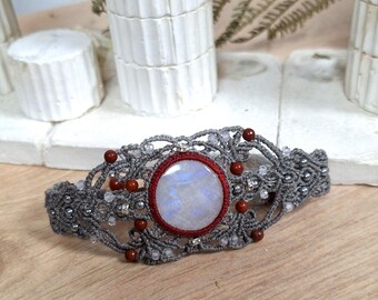 Hellenic Elegance - Round Moonstone - Jasper and Zircon - boho chic macrame bracelet - Greek - romantic - gift for her - chic bracelet