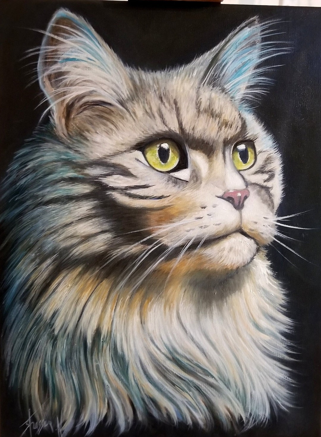 Cat Animal Portrait Maine Coon Oil Painting 30x40 Cm Wall Decoration ...