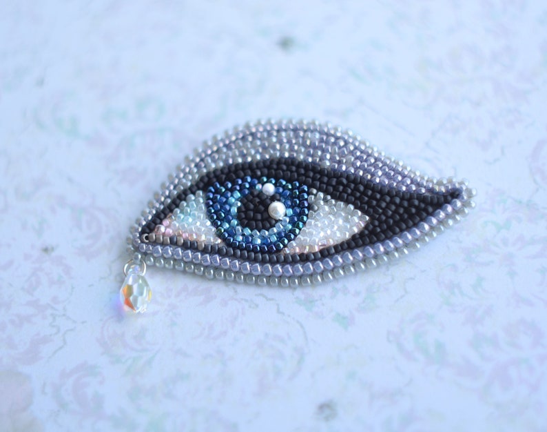 Turkish Evil Eye Brooch Pin - Blue Lucky Eye & Hands Charm Lapel Pin - View #2