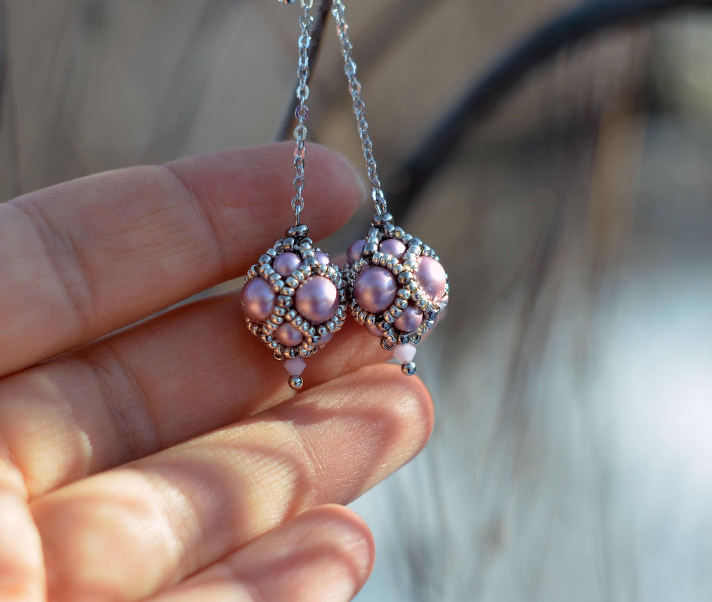 Powder Rose Beaded Earrings Long Dangle Earrings Jewelry Etsy