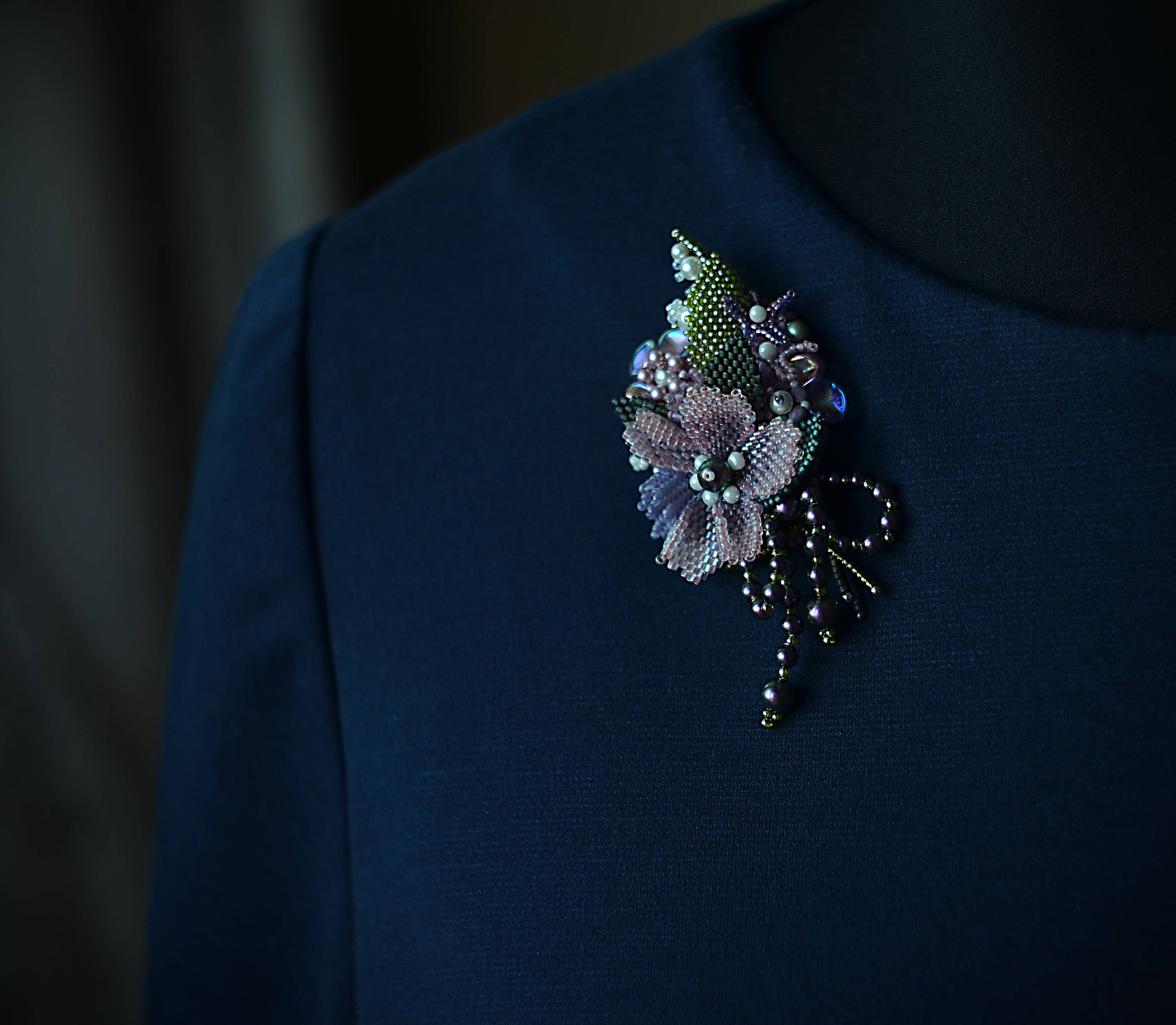 Bead embroidery brooch Beadwork jewelry pink flower brooch Etsy