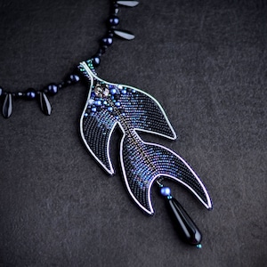 Black Raven Feather Necklace: Beaded Gothic Pendant