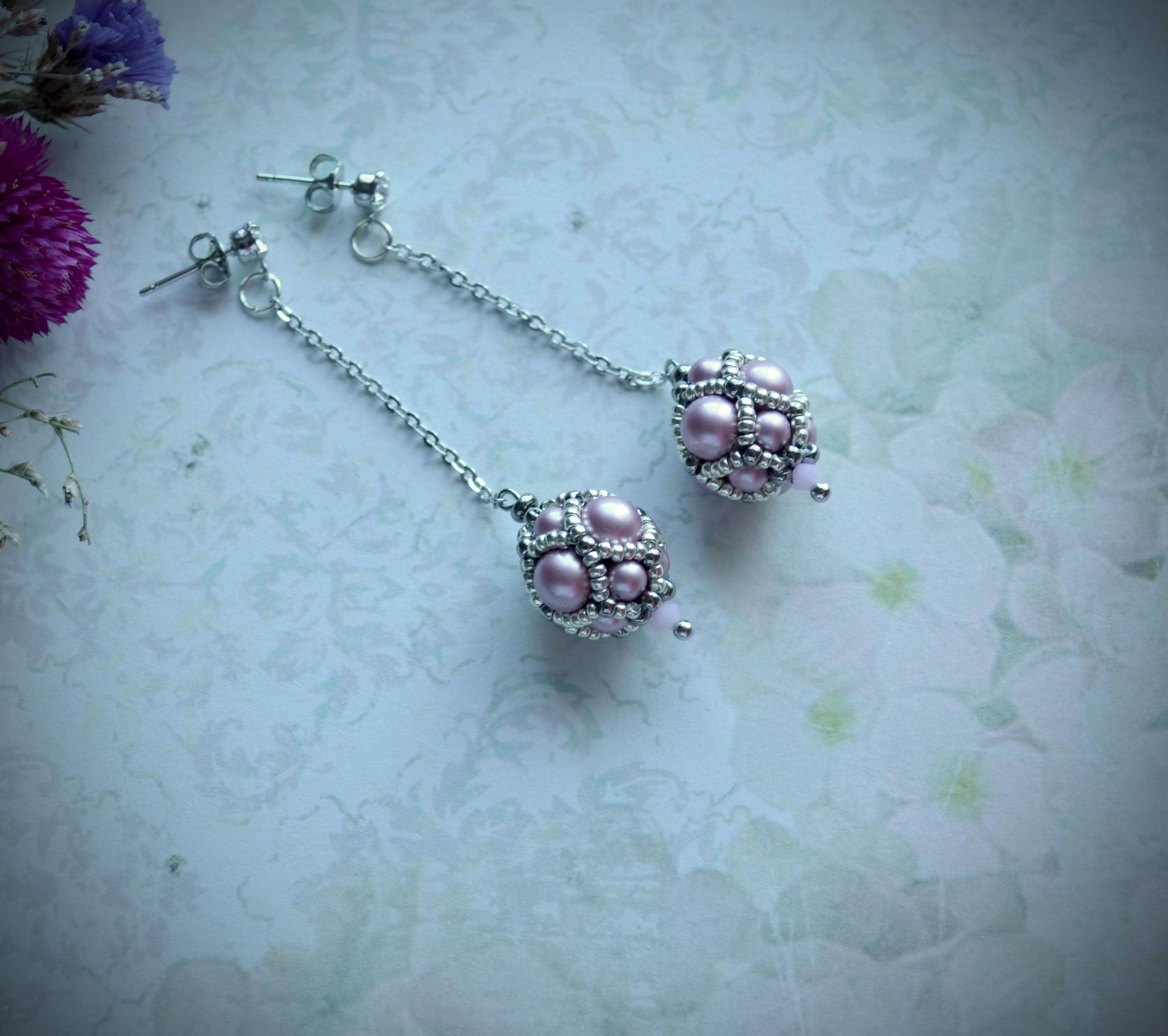 Powder Rose Beaded Earrings Long Dangle Earrings Jewelry Etsy