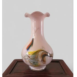 Vintage 1970s glass vase Japanese Opaline Florence Pop Art Hand Blown Glass, Flower Vase, Made in Jaan