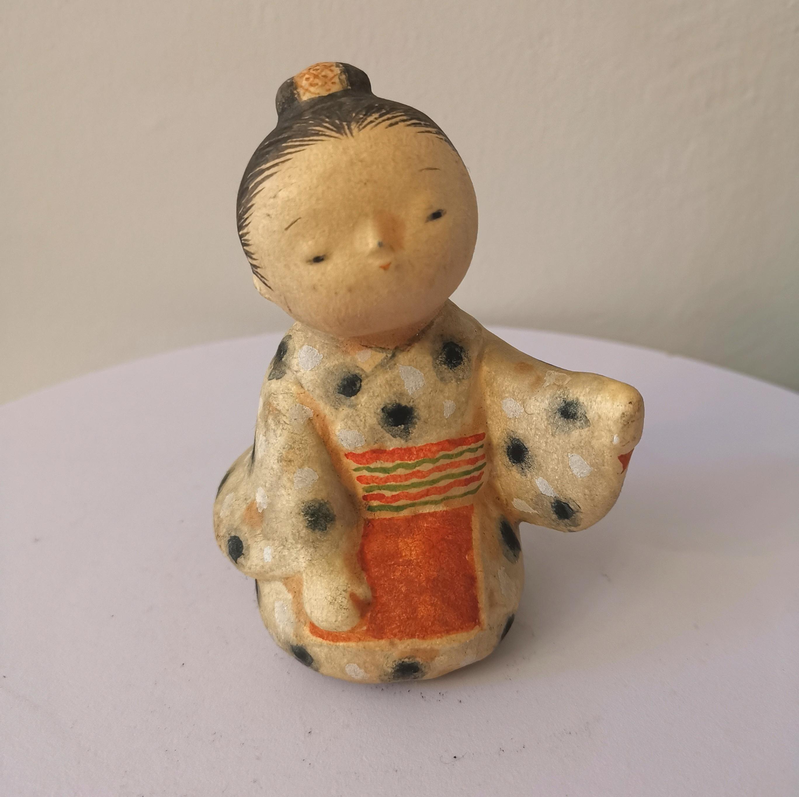 古い 土人形 お稲荷さん 一対 民芸 古道具 アンティーク オブジェ 古い