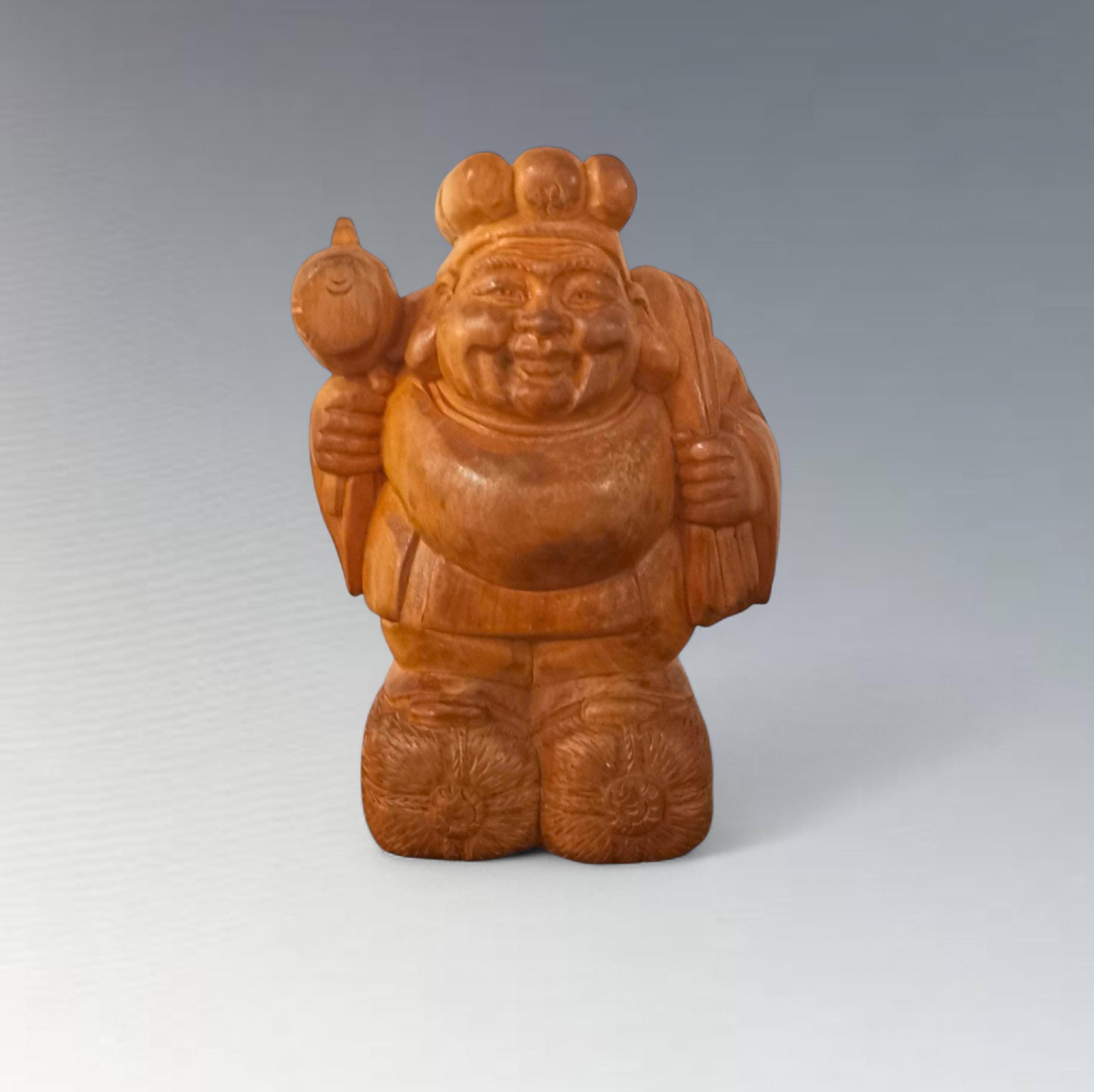 木製　像 Vintage Japanese Wood Carving: Daikoku, God of Fortune, Figurines