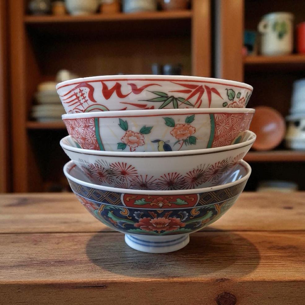 Japanese Arita Rice Bowls, Set of 4, Oriental Tableware - Etsy