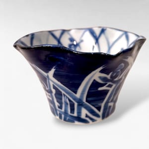 Japanese Blue and White Sometsuke Small Bowl, Hand-Painted Studio Pottery, 6.5cmH