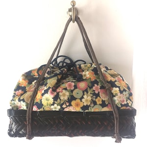 Japanese Bag For Kimono, rattan basket with fabric bag, fabric bag, hand bag, Japanese handbags, japanese kimono accessories, collectible