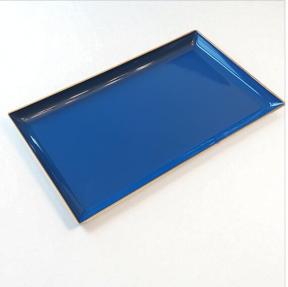 Japanese Blue Lacquerware Tray, Gold Rim, Urushi-lacquer Finish