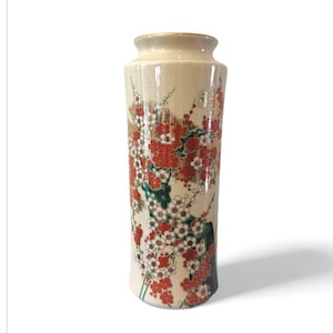Large Satsuma, Kutani Ware Flower Vase red Plum Blossom Bird Design, Satsuma vase, Japan vase, vintage vasel, collectible vase, home decor