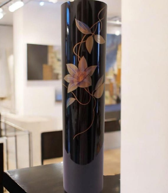Black Lacquerware Ikebana Vase: Japanese Floral Cylinder Vase
