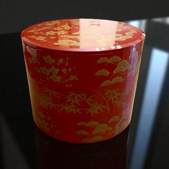 Sottobicchiere Con Motivo Giapponese Rosso E Oro, Retro In Sughero, 9,5x9,5 Cm, Idea Regalo Giappone