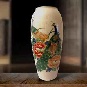 Vintage Kutani Ware Vase: Hand-Painted Peacock & Floral Design