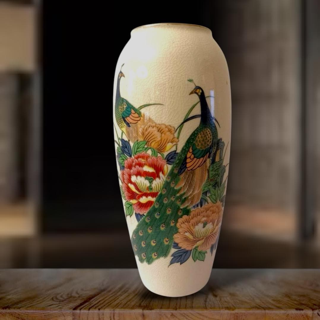 Japanese Tall Porcelain Jar Kutani Ware Vase: Vintage Hand-painted