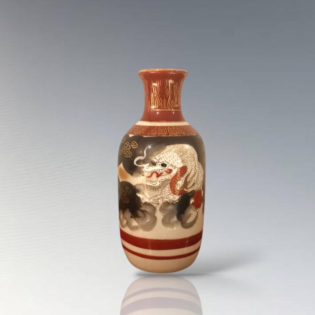 昭和ヴィンテージ 琉球焼 赤絵花紋酒瓶 徳利 泡瓶 昭和ヴィンテージ