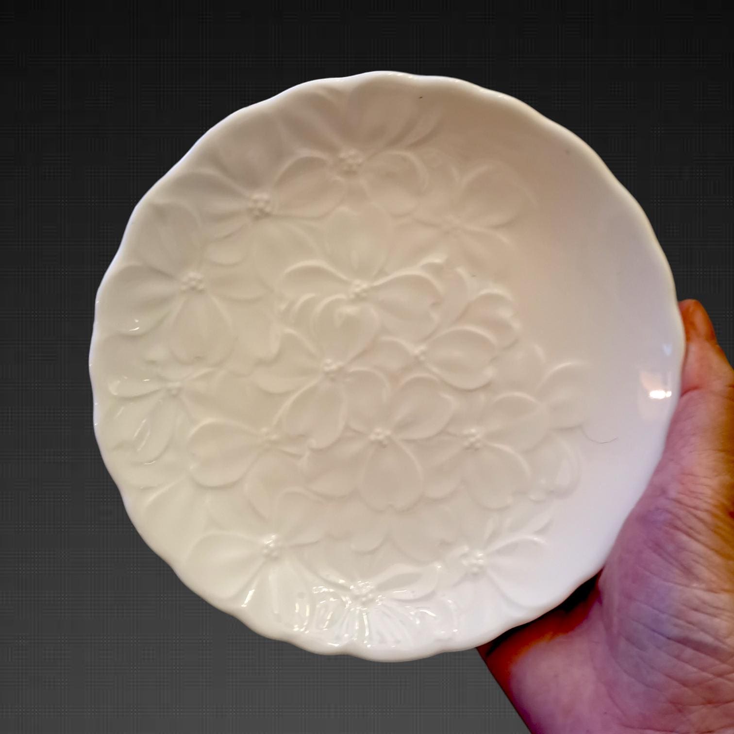 Vintage Yamaka Bone China Plate, Embossed Floral Dinnerware