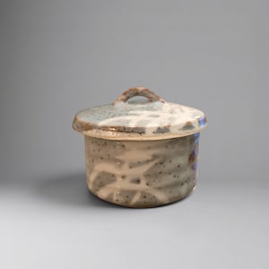 Japanese Studio Pottery Lidded Pot, Shino Glaze Iron Brush Design, Stoneware Condiment Jar, 300ml