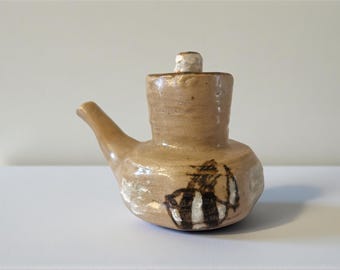 Japanese Shoyu-sashi Pourer, Handmade Rustic Ceramic Soy Sauce Dispenser, Glazed Pottery Condiment Jug, Wabi-Sabi