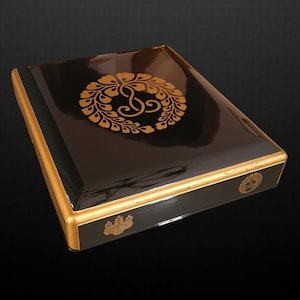 Urushi Japanese Lacquer Box, Maki-e from Japan, Gold black, tradition hand made Japanese vintage box, Buddhist sutra book case container
