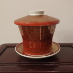 Japanese kutani tea cup, Yunomi, ceramic tea cup, oriental tea cup , collectible drink cup, red gold, vintage, sencha, gyokuro green tea cup