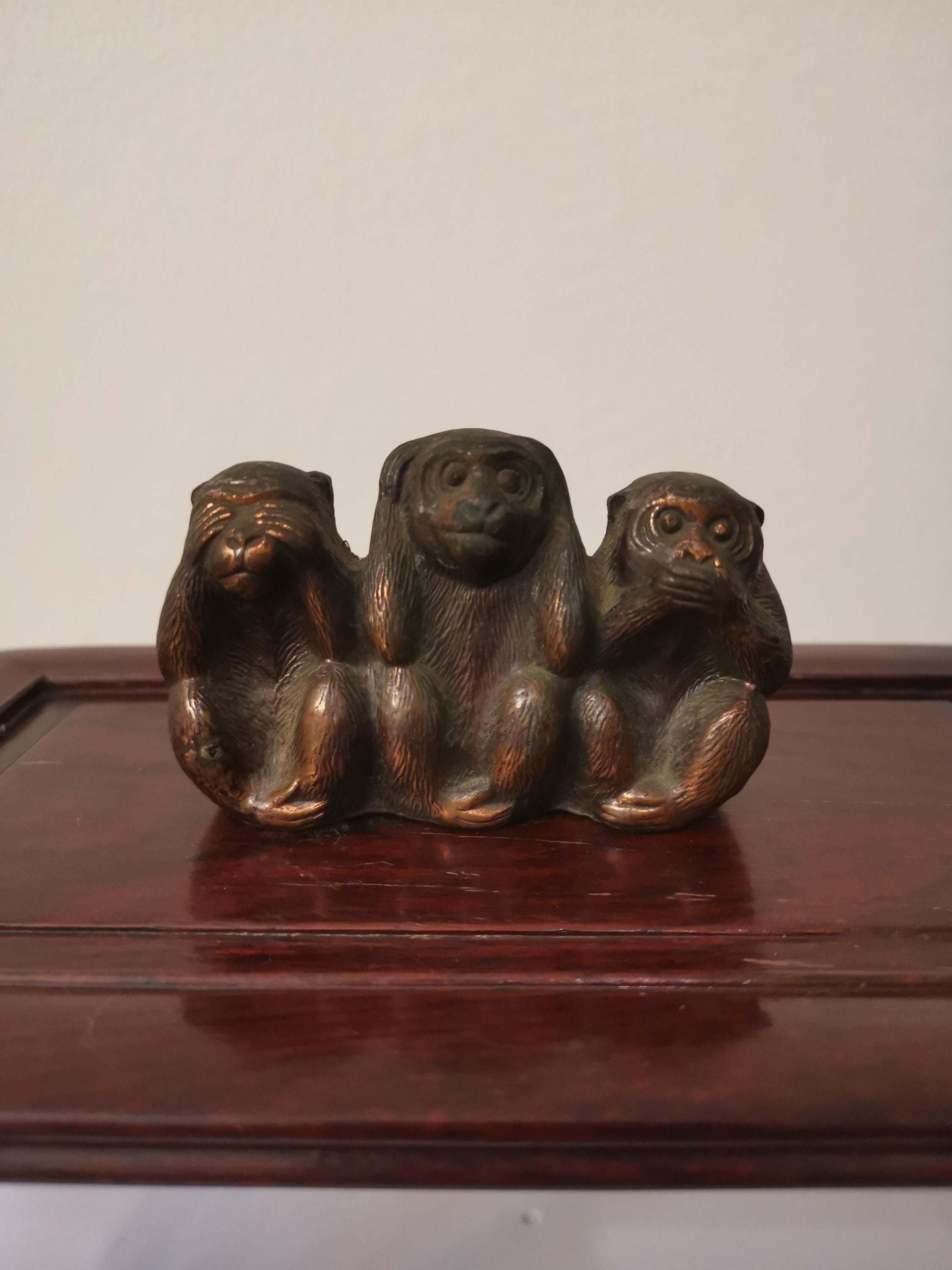 The Three Wise Monkeys, Japanese Copper Statue Three Wise Monkeys