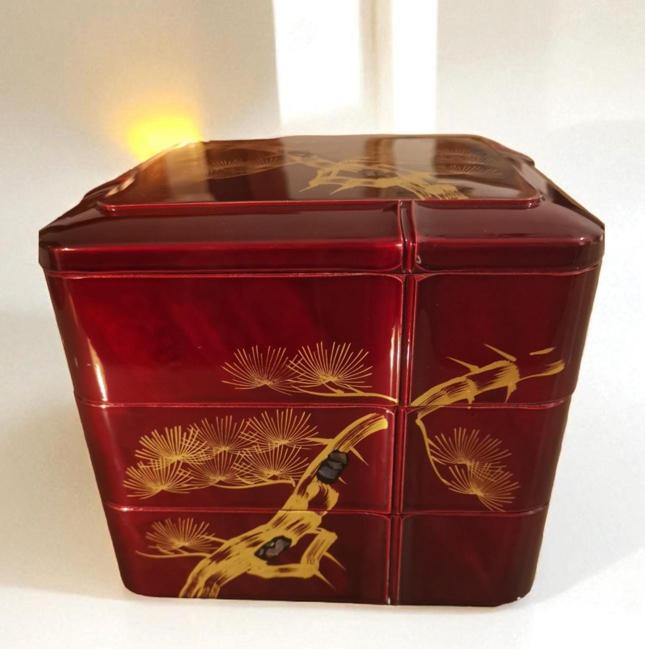 ヴィンテージ 漆塗り 重箱 金松模様 赤三段重箱 - Etsy 日本