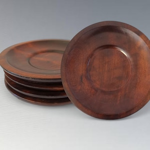 Vintage Japanese Wood Coaster Set, Artistic Carved Plate