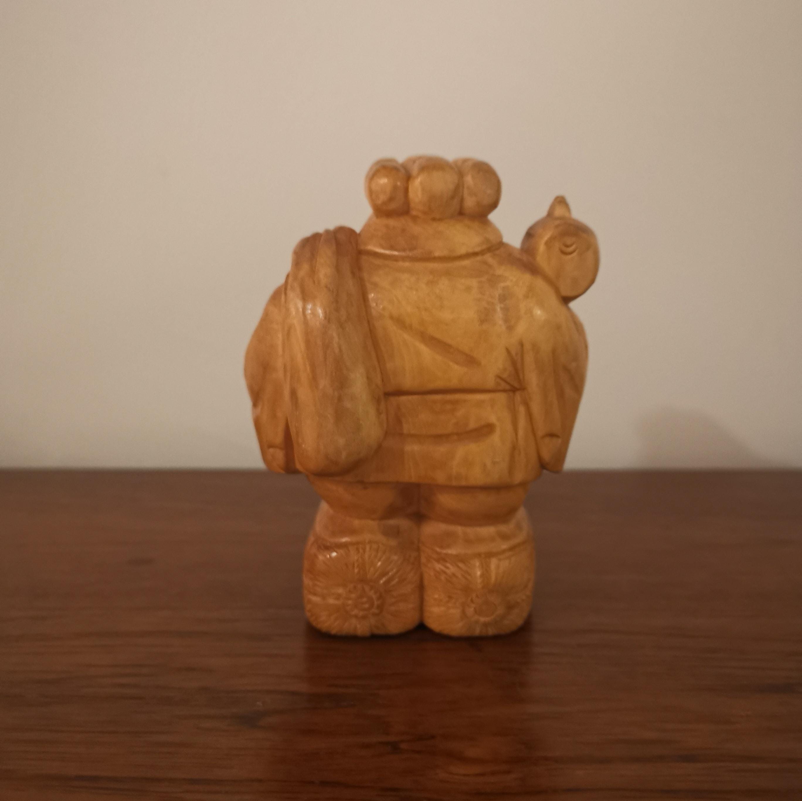 木製　像 Vintage Japanese Wood Carving: Daikoku, God of Fortune, Figurines