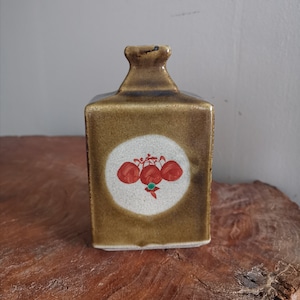 Vintage japanese square vase, vintage square bottle, pottery, oriental pottery, Japanese studio Pottery, Mashiko Square Bottle