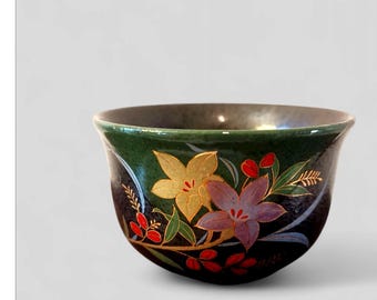 Japanese Yunomi, black green tea cup, Asian tea cup, vintage green tea japanese cup, small stoneware tea cup