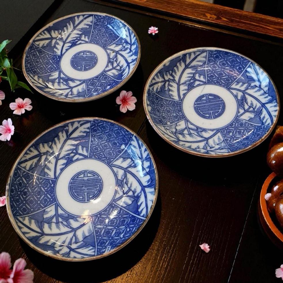 アンティーク伊万里焼皿、江戸時代青白印判食器 - Etsy 日本