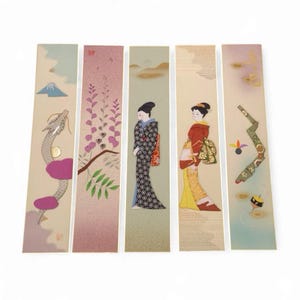 Japanese wall art, vintage painting artwork, Japanese Tanzaku Art Set, asian art, Vtg, Tanzaku stripe, japanese handcraft art painting