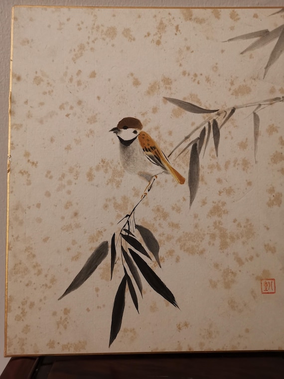 スズメと竹の日本画 約27cm スズメと竹の日本画 約27cm スズメと竹の
