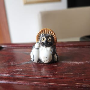 Vintage miniature tanuki, racoon dog statue, Japanese good luck Figurine, tanuki pottery doll