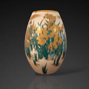 Vintage Japanese ceramic Vase, Kutani Ware Hand-Painted Gold Irises, Japanese Home Decor